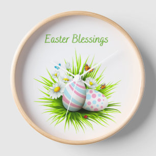 Easter Blessing Easter Egg Floral and Butterflies Clock