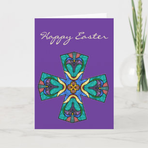 Easter Blessing Stained Glass Cross Holiday Card