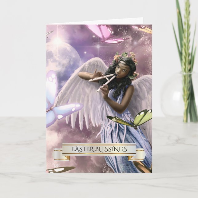 Easter Blessings.Angel with Butterflies Cards (Front)