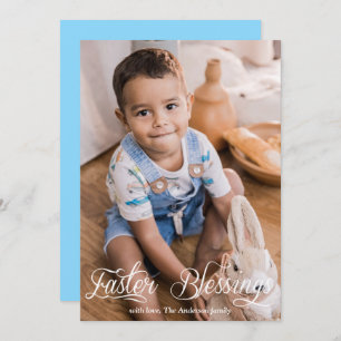 Easter Blessings Baby Boy Family Blue Photo Holiday Card