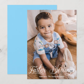 Easter Blessings Baby Boy Family Blue Photo Holiday Card