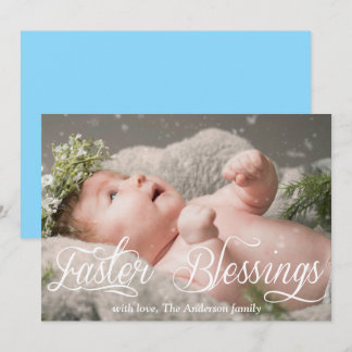 Easter Blessings Baby Family Blue Photo Holiday Card
