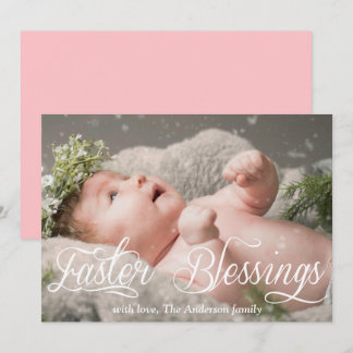 Easter Blessings Baby Family Pink Photo Holiday Card