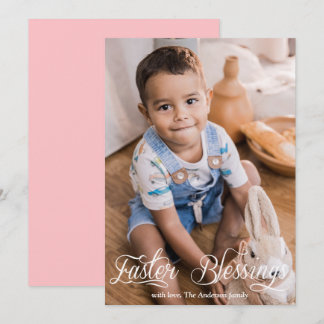 Easter Blessings Baby Girl Family Pink Photo Holiday Card
