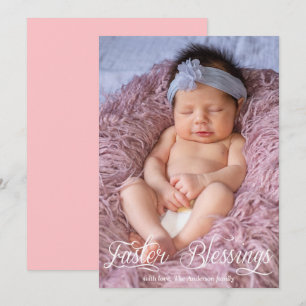 Easter Blessings Baby Girl Family Pink Photo Holiday Card