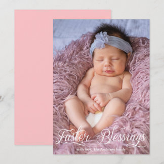 Easter Blessings Baby Girl Family Pink Photo Holiday Card