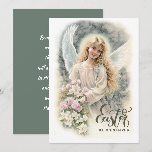 Easter Blessings. Beautiful Little Angel Religious Holiday Card (Front/Back)