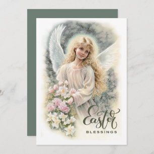 Easter Blessings. Beautiful Little Angel Religious Holiday Card