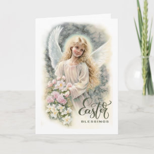 Easter Blessings. Beautiful Little Angel Religious Holiday Card
