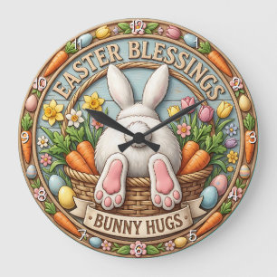 Easter Blessings Bunny Hugs Large Clock
