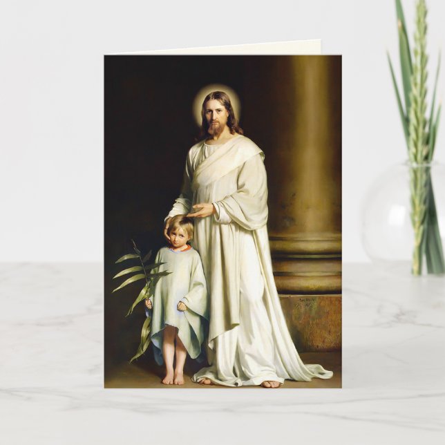 Easter Blessings. Christ and Child Fine Art  Holiday Card (Front)