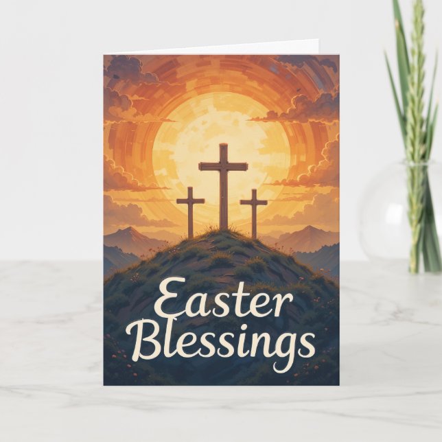 Easter Blessings Christian Cross Sunset Religious  Thank You Card (Front)