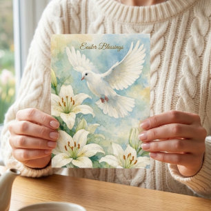Easter Blessings Christian Dove & Lily Watercolor Postcard