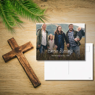 Easter Blessings Christian Family Photo Modern Holiday Postcard