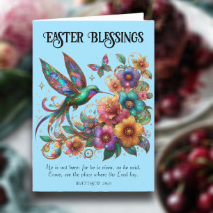 Easter Blessings Colourful Hummingbird Christian  Holiday Card