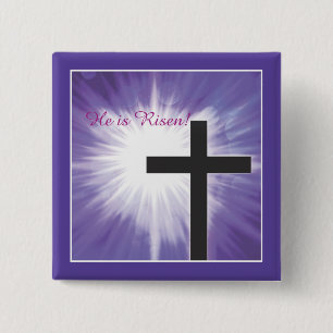 Easter Blessings Cross Starburst on Purple, Risen 15 Cm Square Badge