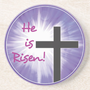 Easter Blessings Cross Starburst on Purple, Risen Coaster