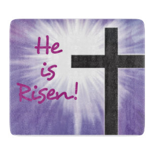 Easter Blessings Cross Starburst on Purple, Risen Cutting Board