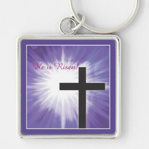 Easter Blessings Cross Starburst on Purple, Risen Key Ring