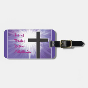 Easter Blessings Cross Starburst on Purple, Risen Luggage Tag