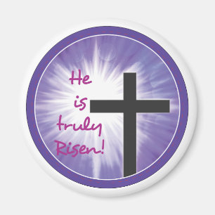 Easter Blessings Cross Starburst on Purple, Risen Magnet
