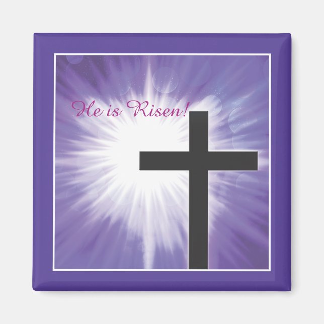 Easter Blessings Cross Starburst on Purple, Risen Magnet (Front)