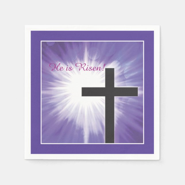 Easter Blessings Cross Starburst on Purple, Risen Napkin (Front)