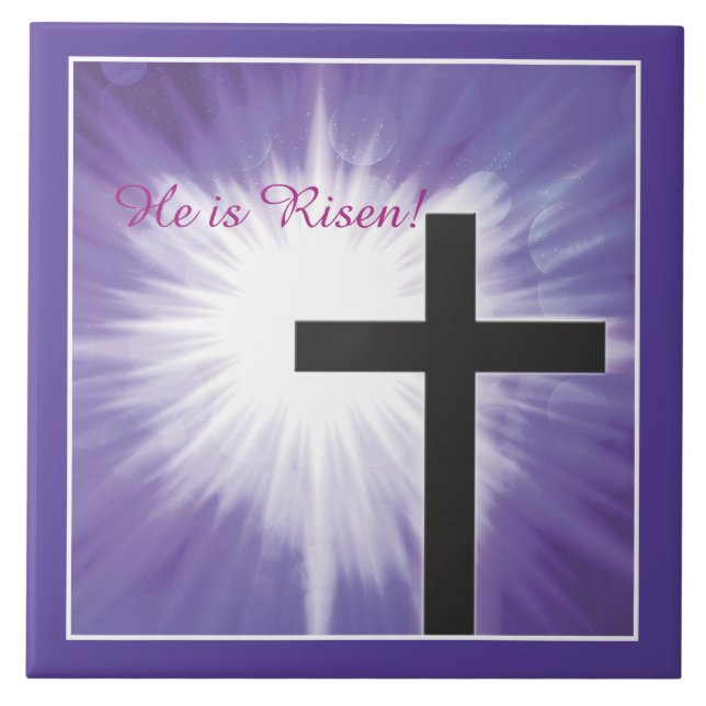 Easter Blessings Cross Starburst on Purple, Risen Tile (Front)