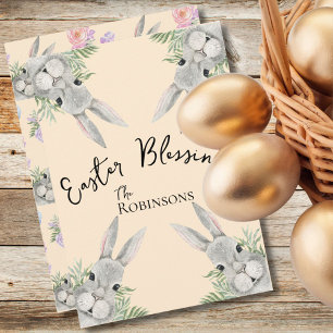 Easter Blessings Curious Grey Bunny Light Peach