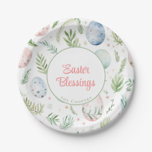 Easter Blessings Custom Name Botanical Paper Plate