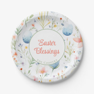 Easter Blessings   Custom Name   Floral Paper Plate