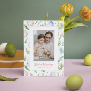 Easter Blessings   Custom Photo & Name   Botanical Holiday Card