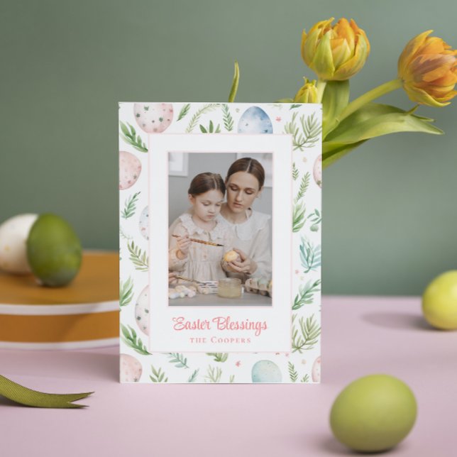 Easter Blessings | Custom Photo & Name | Botanical Holiday Card (Creator Uploaded)