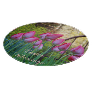Easter Blessings cutting boards Tulips Garden Pink