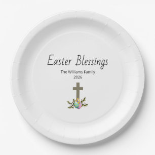 Easter Blessings Decorated Eggs Christian Cross  Paper Plate