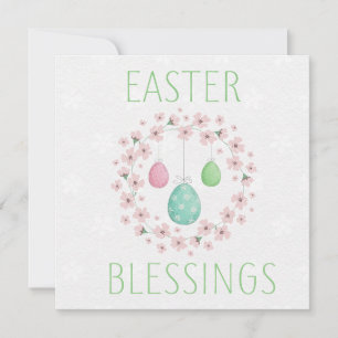 Easter Blessings Decorated Eggs Floral Wreath Card