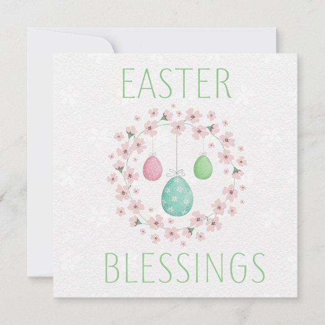 Easter Blessings Decorated Eggs Floral Wreath Card (Front)