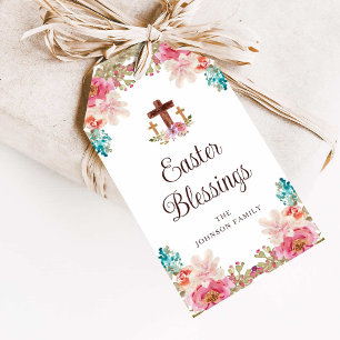 Easter Blessings Elegant Floral Cross Gift Tags