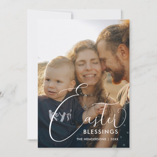 Easter Blessings Elegant Script Photo Holiday Card (Front)