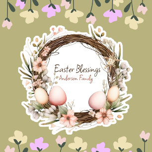Easter Blessings Family Name Wreath Vintage