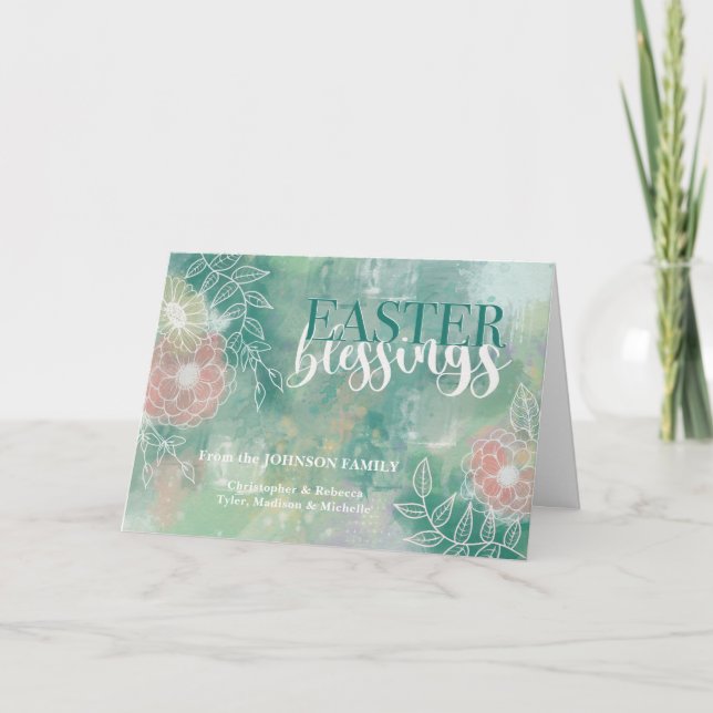 Easter Blessings from Custom Name Abstract Floral  Card (Front)