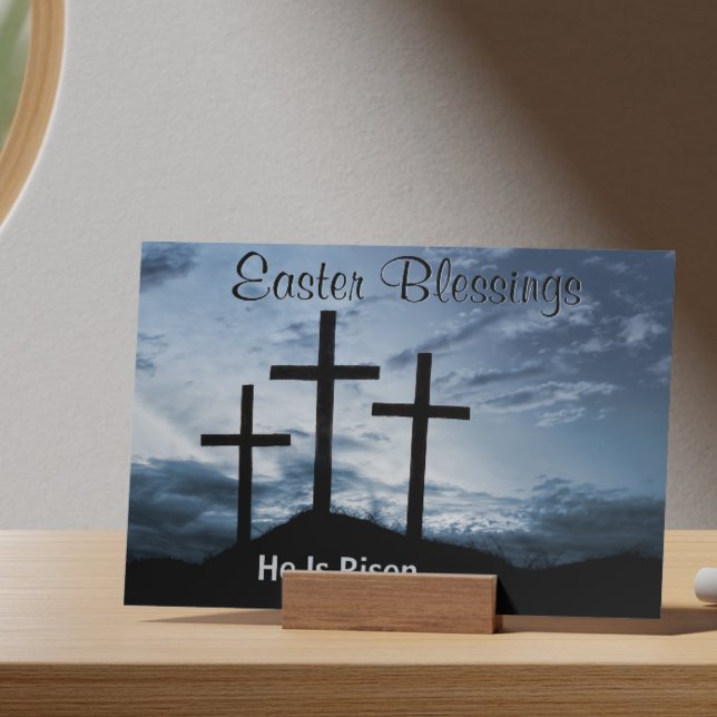 Easter Blessings He is Risen Crosses Blue Sunset Holiday Postcard (Easter Blessings He is Risen Crosses Blue Sunset Holiday Postcard)