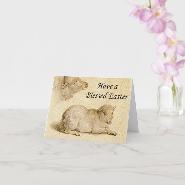 Easter Blessings Holbein's Resting Lamb Artwork Card (Orchid)