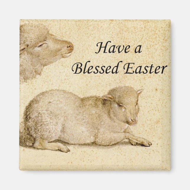 Easter Blessings Holbein's Resting Lamb Artwork Magnet (Front)