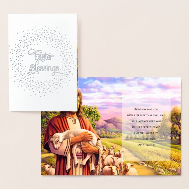 Easter Blessings. Jesus Christ The Good Shepherd Foil Card (Display)