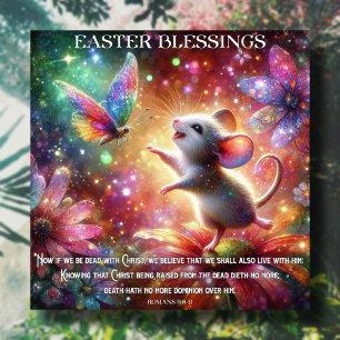 Easter Blessings Joyful Mouse On Flower Christian  Holiday Card