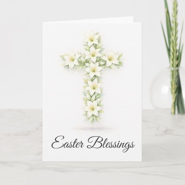 Easter Blessings Lily Cross Christian Easter Card (Front)