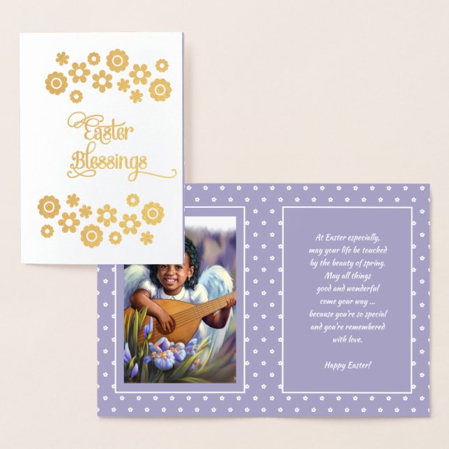 Easter Blessings. Little African American Angel Foil Card (Display)