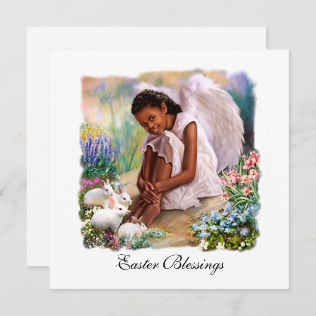 Easter Blessings. Little Afro Angel Flat Cards (Front/Back)