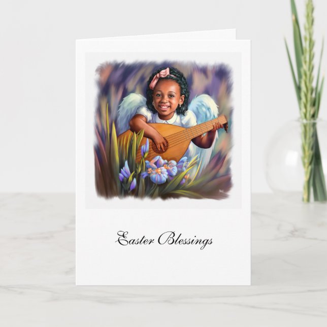 Easter Blessings. Little Afro Angel Greeting Cards (Front)